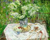 Картины - Пётр Столяренко. Сад у дома. Букет белой сирени