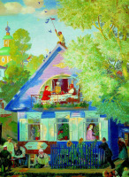 Картины - Борис Кустодиев. Борис Кустодиев. Домик с голубыми ставнями
