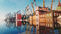 Дудинка - Речной порт во время наводнения. Управление порта.